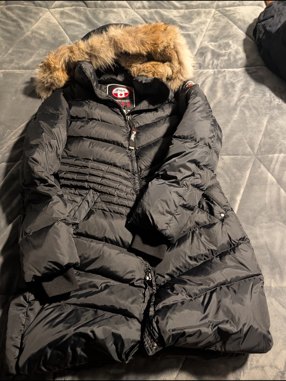 Pajar Black Quilted Women's Puffer Coat with Faux Fur Hood